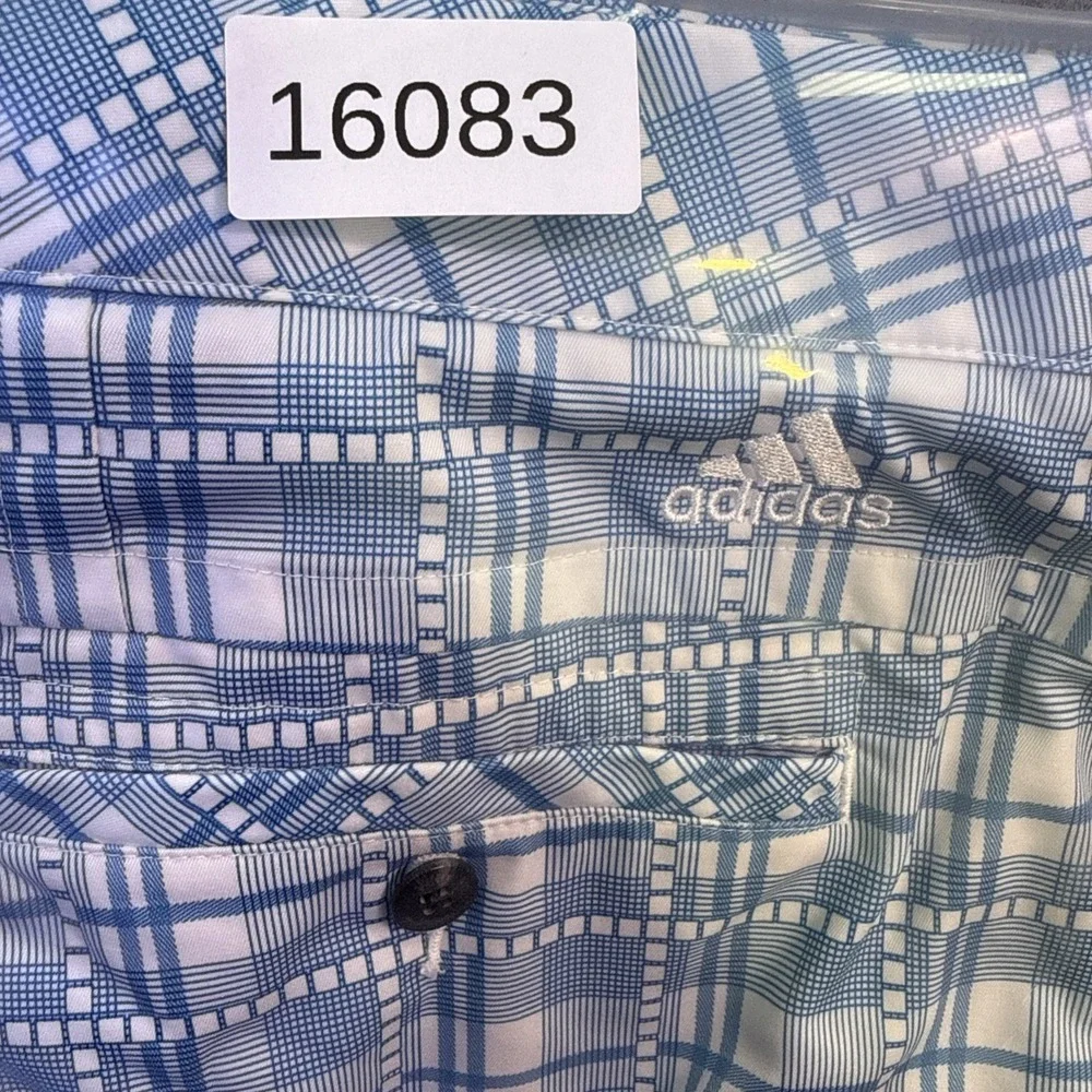 Adidas Golf Shorts Mens 38 blue white Performance Climalite Stretch window plaid